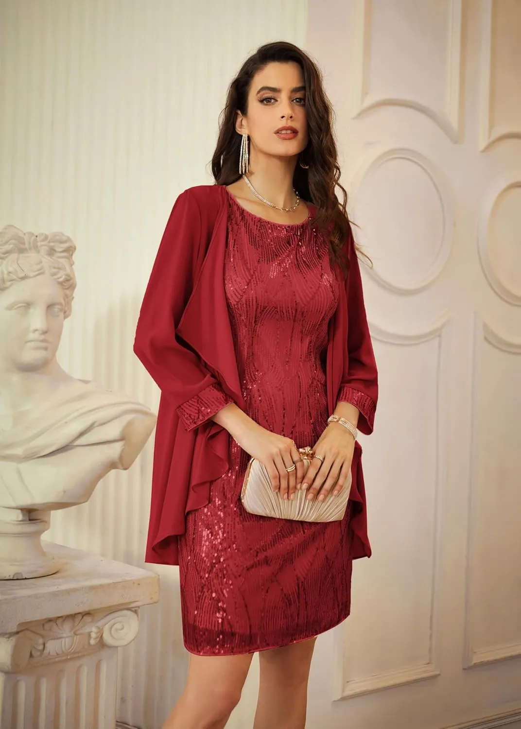 GRACE KARIN Women's Sequin Dress - Wedding Guest & Mother of The Bride Formal Dress - Two Piece Knee Length