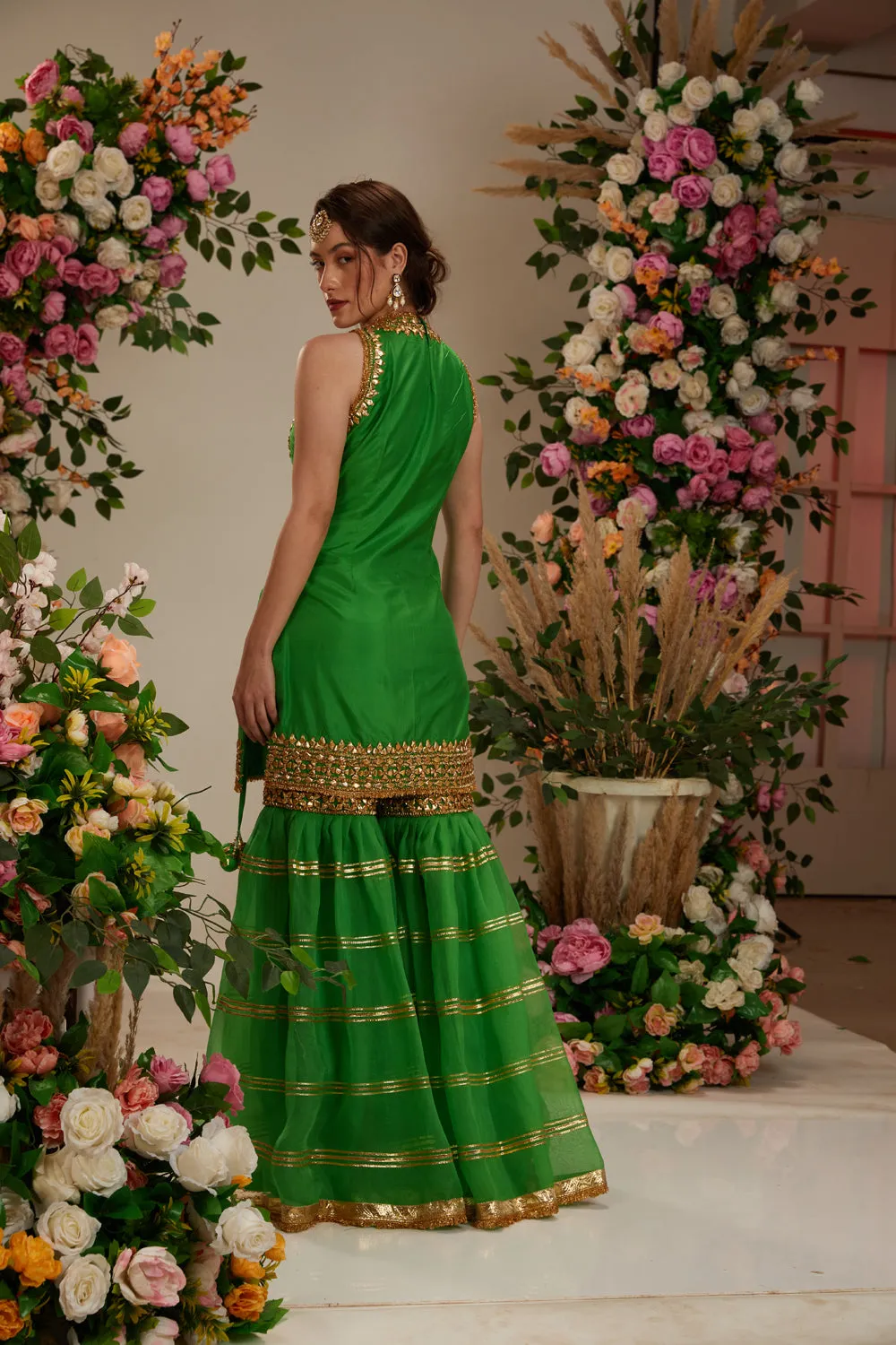 Green Kurta With Garara And Dupatta