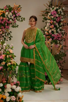 Green Kurta With Garara And Dupatta