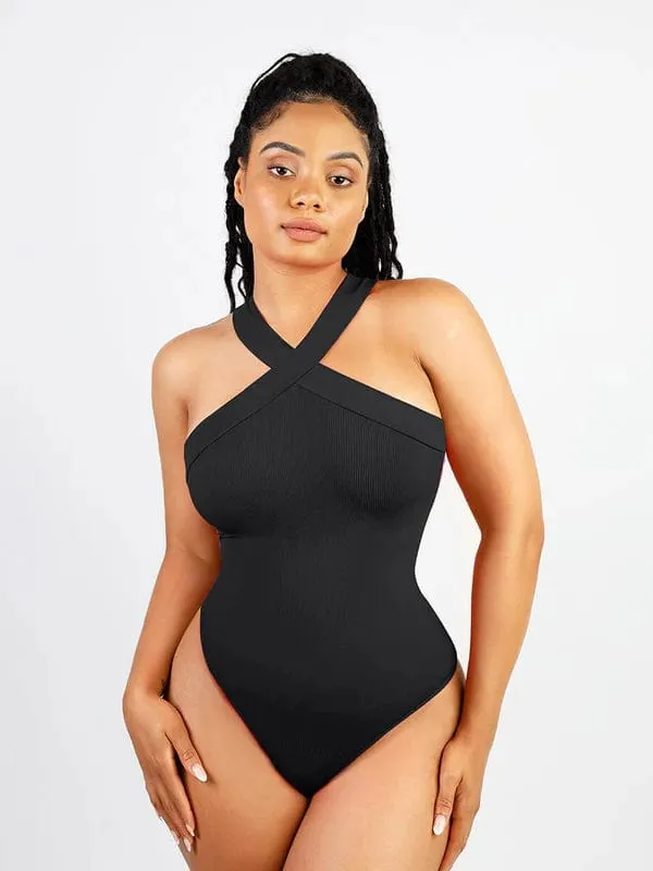 Halter Neck Criss-Cross Seamless Shapewear Bodysuit