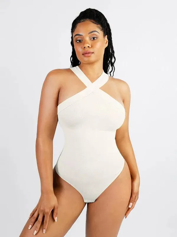 Halter Neck Criss-Cross Seamless Shapewear Bodysuit