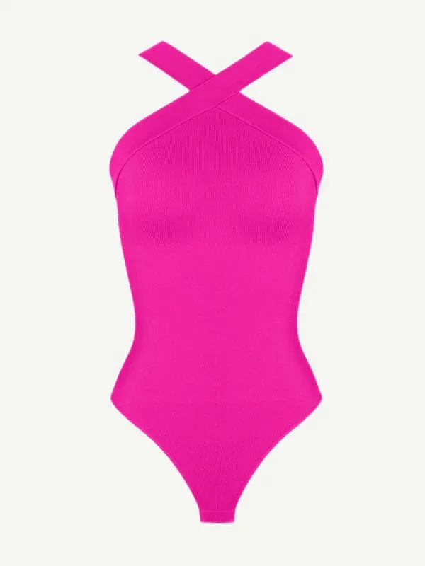 Halter Neck Criss-Cross Seamless Shapewear Bodysuit