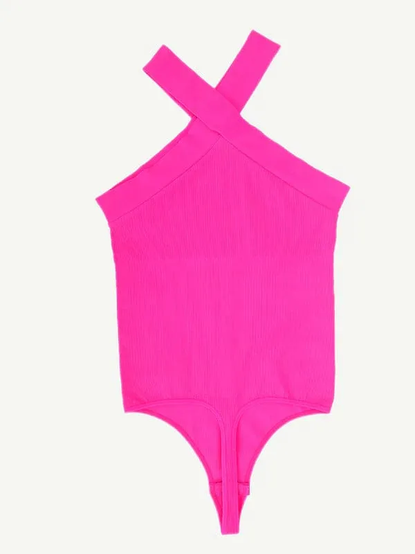 Halter Neck Criss-Cross Seamless Shapewear Bodysuit