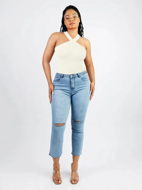 Halter Neck Criss-Cross Seamless Shapewear Bodysuit