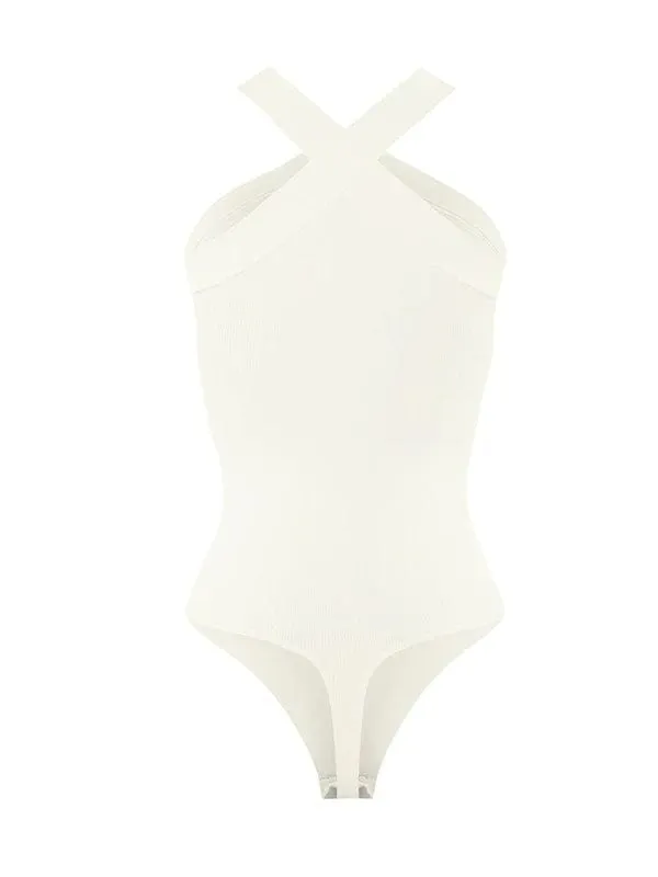 Halter Neck Criss-Cross Seamless Shapewear Bodysuit