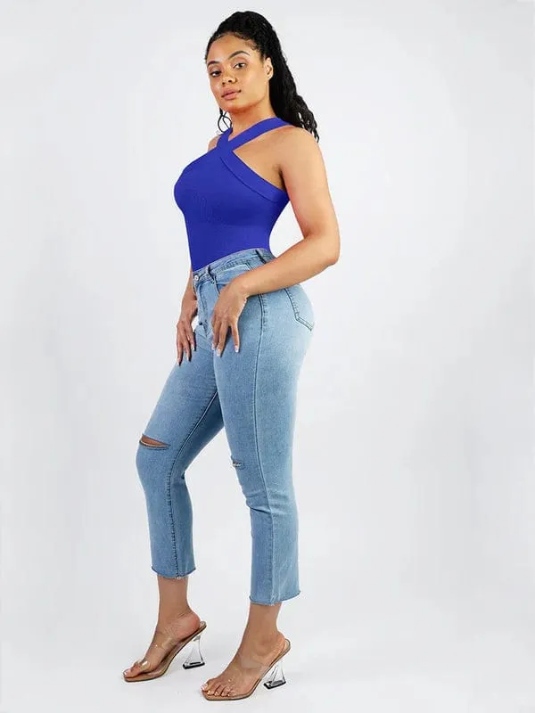 Halter Neck Criss-Cross Seamless Shapewear Bodysuit