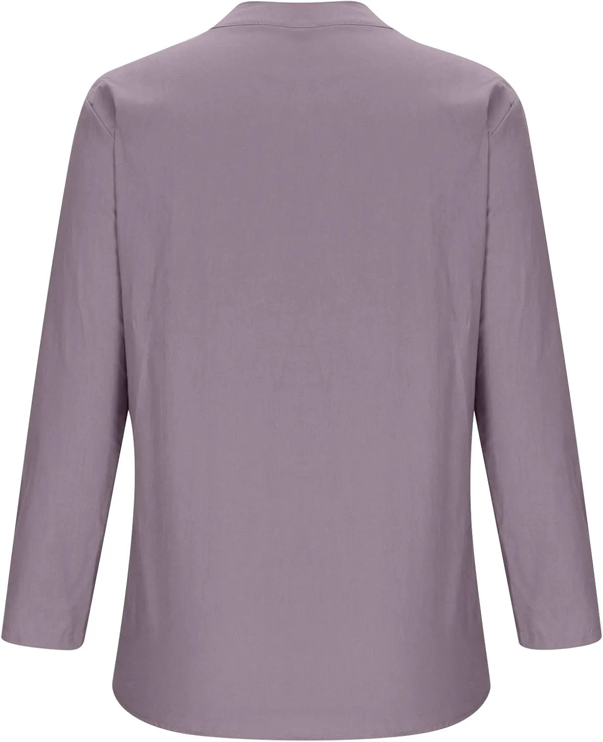 HGps8w Oversized Cotton Linen Tops for Women Half Button V Neck Long Sleeve Loose T-Shirts Summer Solid Color Tunic Blouse