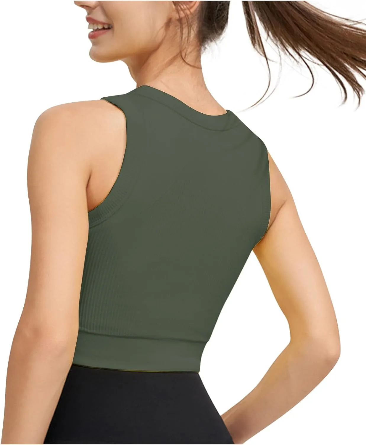 HGps8w Women's Bulit-in-Bra Tank Tops Ribbed Sexy Sleeveless Fitted Casual Basic Stretchy Cropped Workout Shirts
