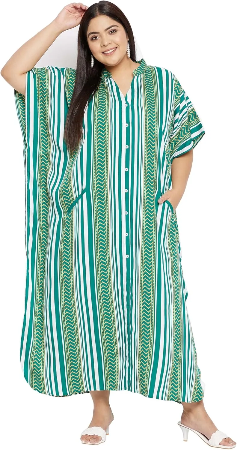 Kaftan Plus Size Women Dress Button Down Kimono Side Slit Maxi Dresses Two Side Pocket Caftan for Evening Wear