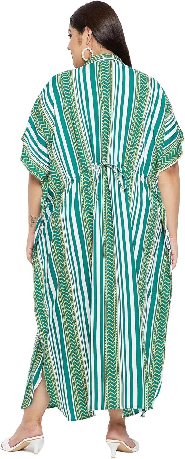 Kaftan Plus Size Women Dress Button Down Kimono Side Slit Maxi Dresses Two Side Pocket Caftan for Evening Wear