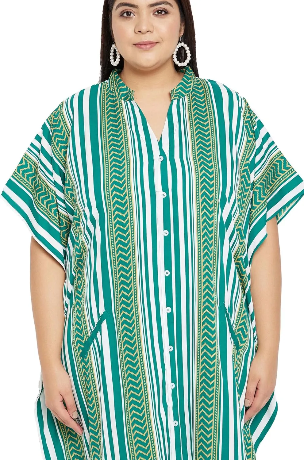 Kaftan Plus Size Women Dress Button Down Kimono Side Slit Maxi Dresses Two Side Pocket Caftan for Evening Wear