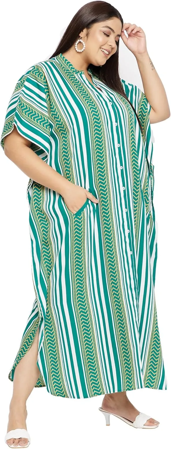 Kaftan Plus Size Women Dress Button Down Kimono Side Slit Maxi Dresses Two Side Pocket Caftan for Evening Wear