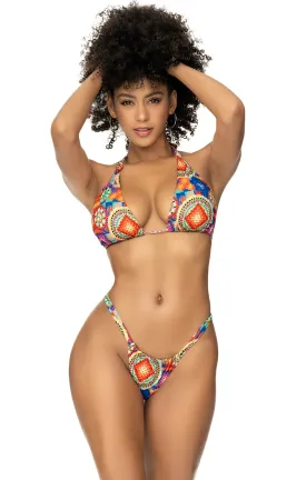 Kaleidoscope Crochet Print Thong Bikini Set