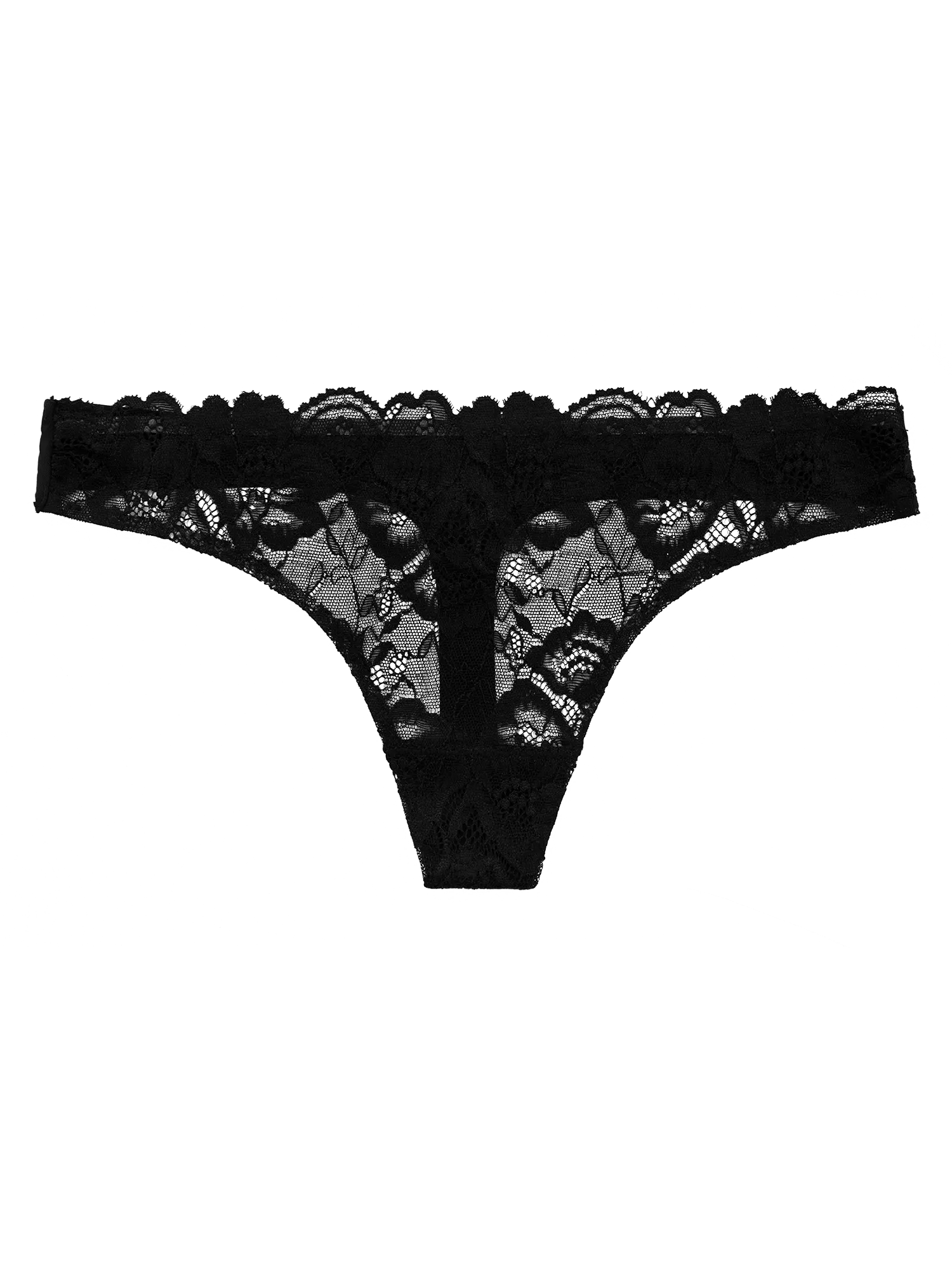Lace Front Seamless Thong - Midnight Black