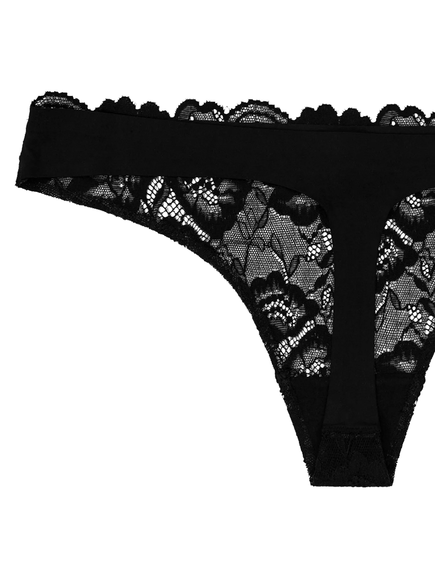 Lace Front Seamless Thong - Midnight Black