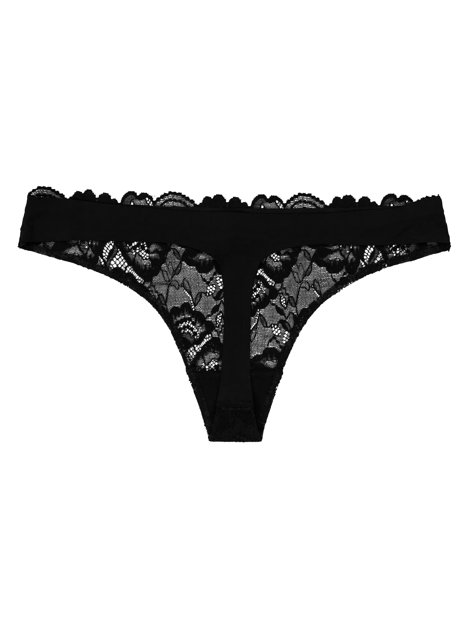 Lace Front Seamless Thong - Midnight Black