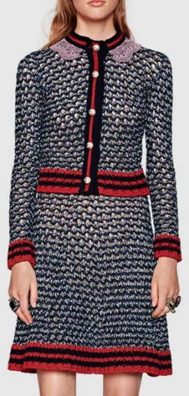 Lace-Trimmed Knit Cardigan Sweater & Matching Skirt Set *Low Stock*