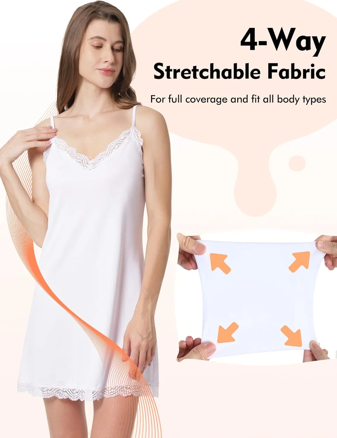 MANCYFIT Women's Full Slips Lace V-neck Adjustable Strap Sleepwear Dress