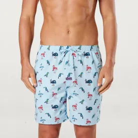 Men's Bird Song Cotton Sleep Shorts - Sky Blue