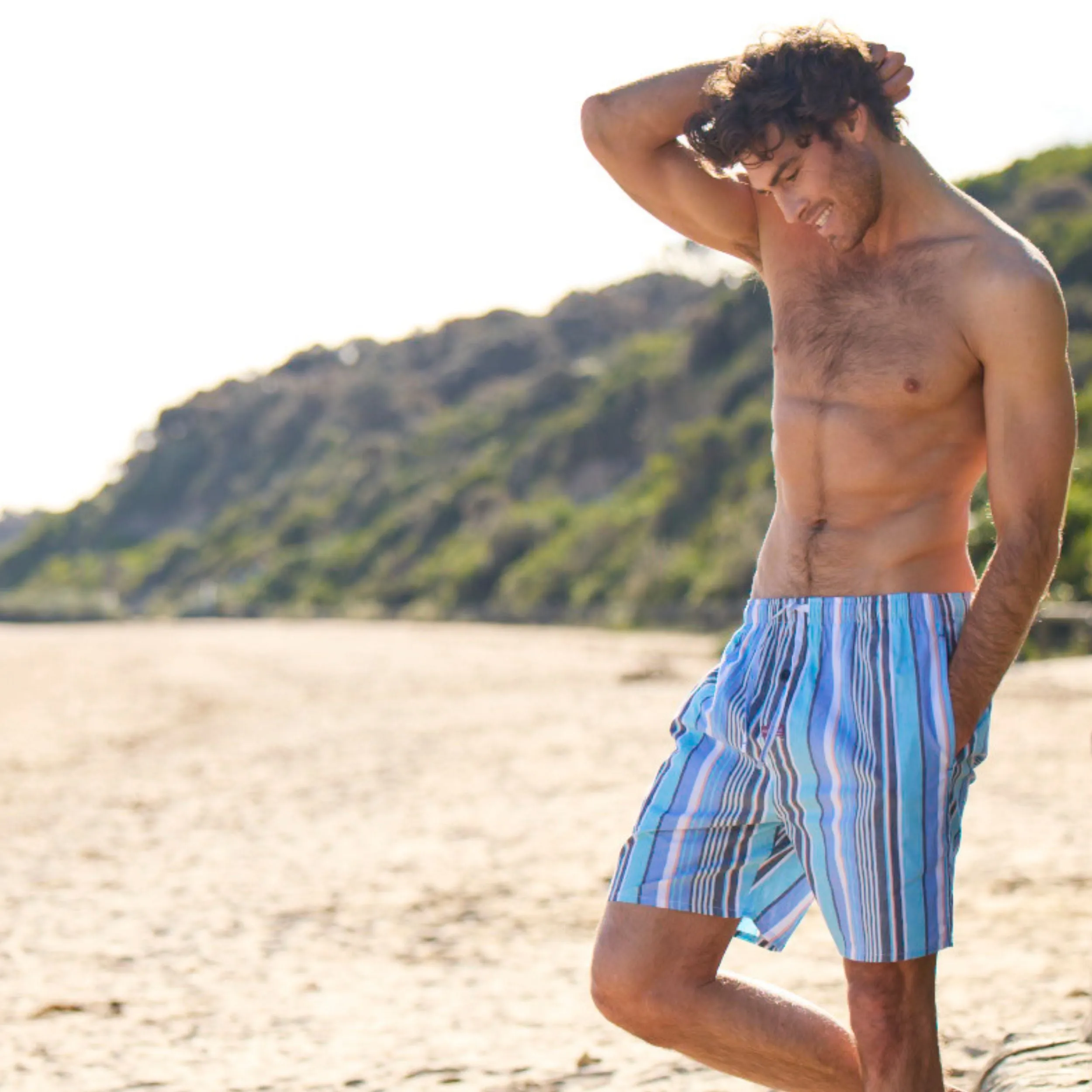 Men's Park Stripe Cotton Sleep Shorts - Blue