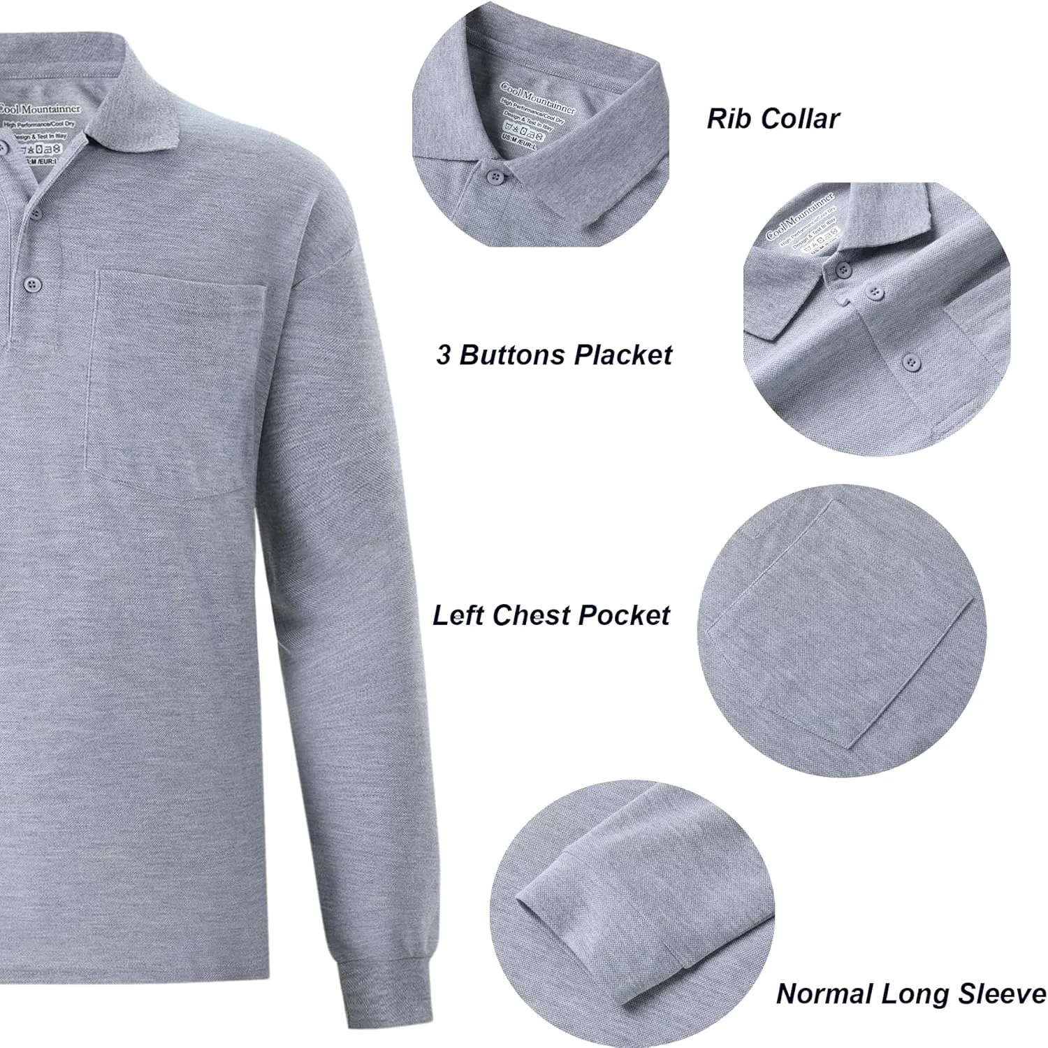 Men's Polo Shirts Long Sleeve Classic Quick Dry Moisture Wicking Tactical Golf Shirts for Men with Pocket Causal Athletic