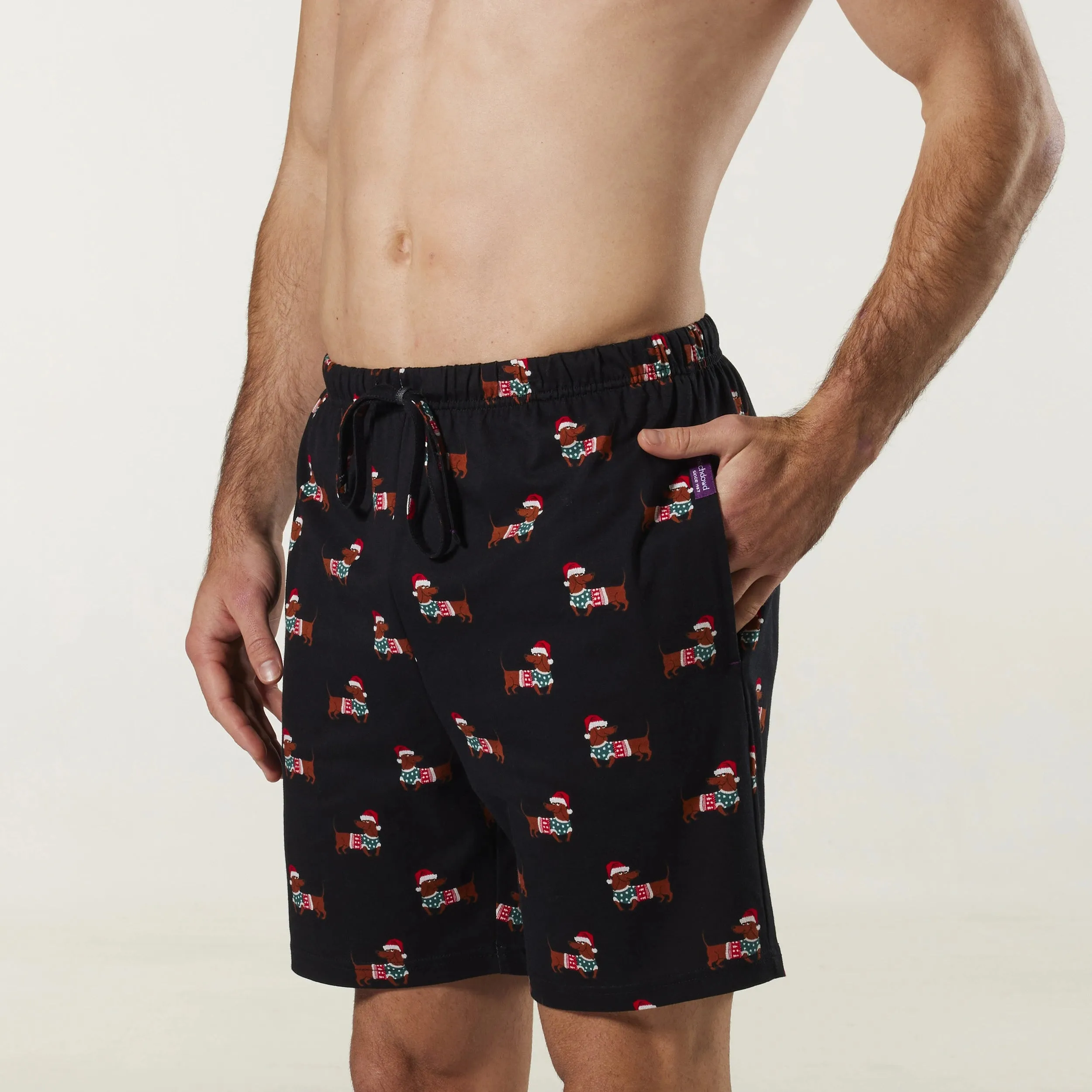 Men's Sausage Dogs Cotton Sleep Short - Black