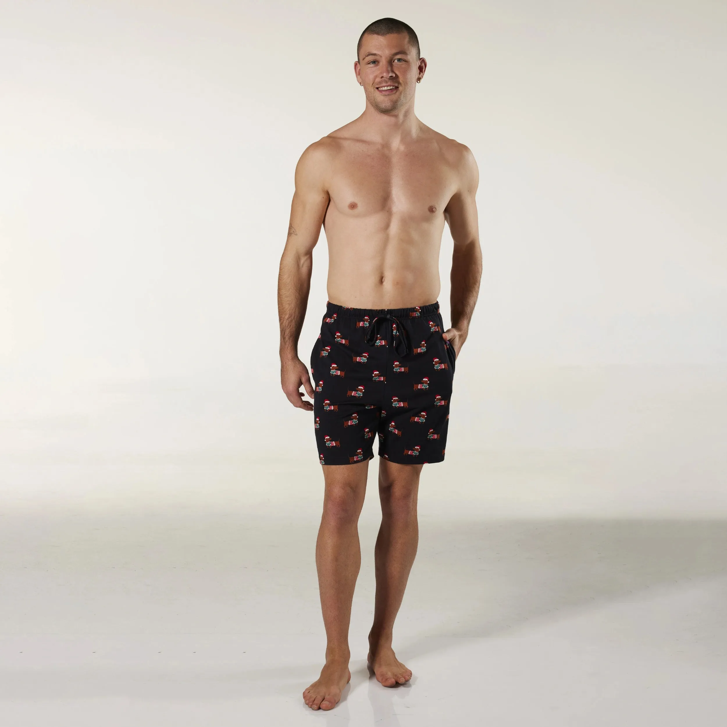 Men's Sausage Dogs Cotton Sleep Short - Black