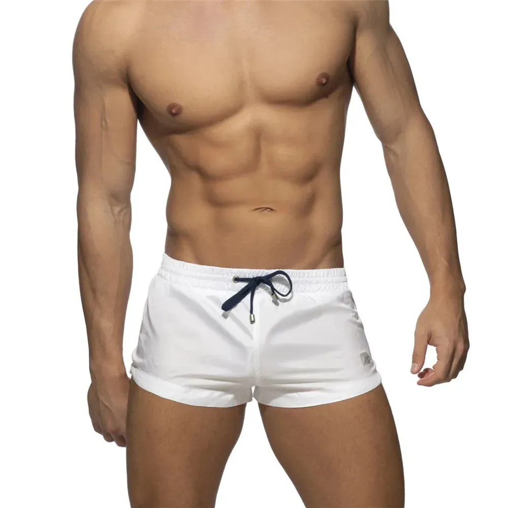 Mens Solid Colour Quick Drying Low Waist Beach Swimming Trunks