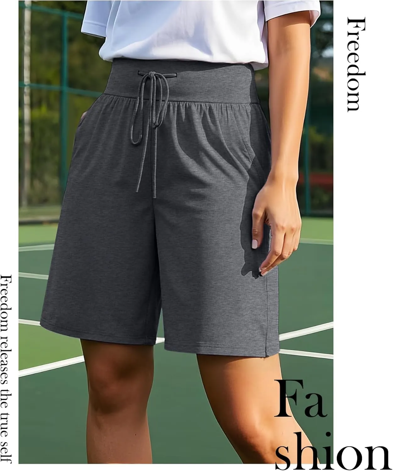 Neer 3 Pack Cotton Bermuda Shorts for Women Wide Leg High Waisted Drawstring Gym Shorts with Pocket
