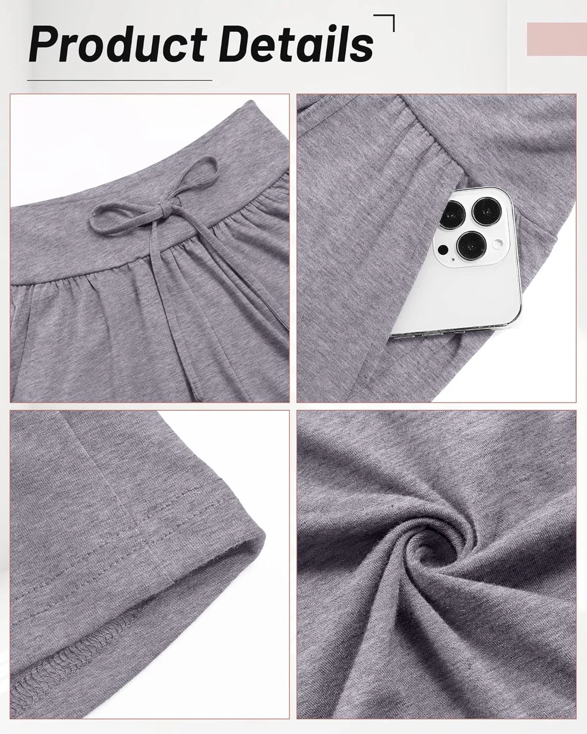 Neer 3 Pack Cotton Bermuda Shorts for Women Wide Leg High Waisted Drawstring Gym Shorts with Pocket