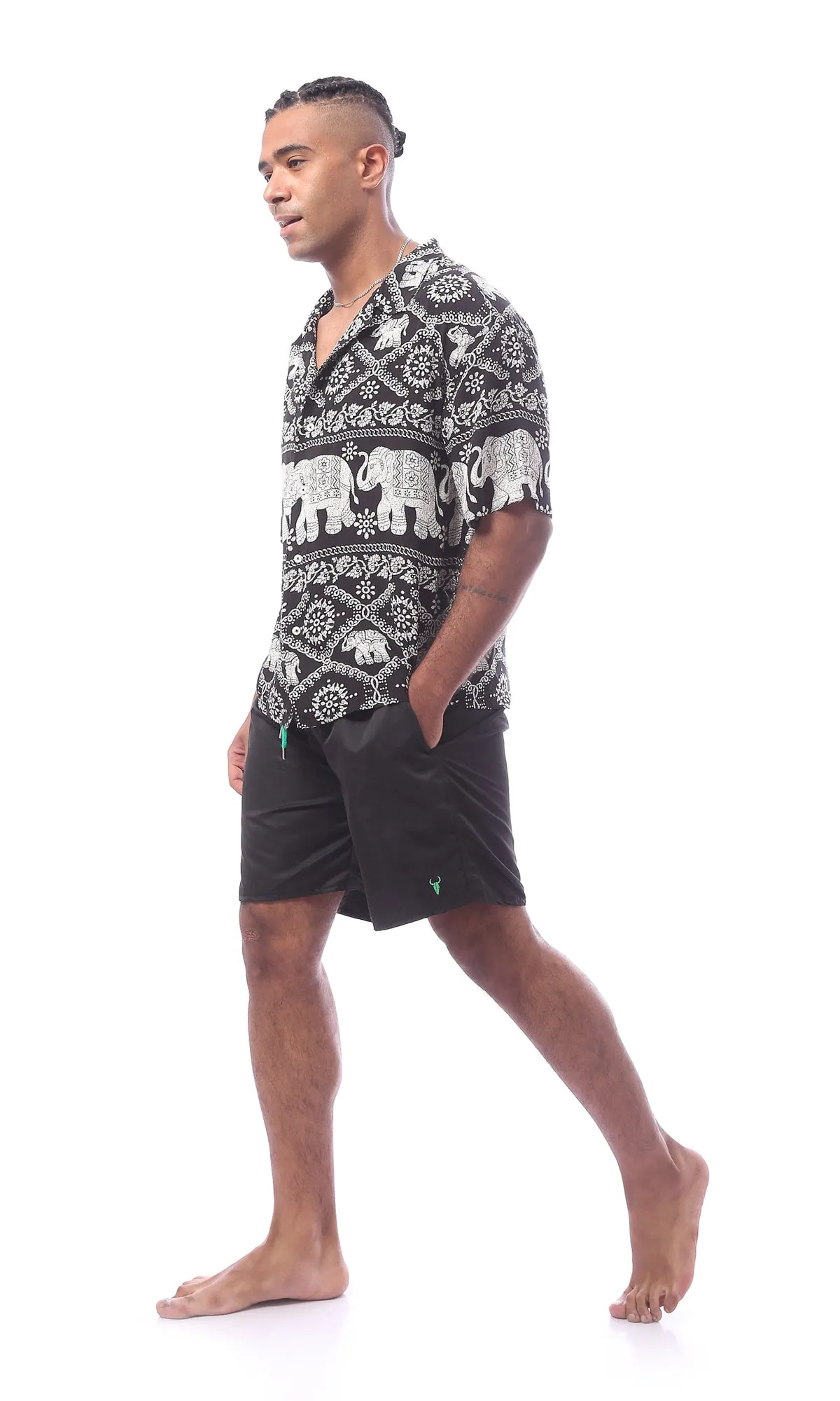 O167253 Black Slip On Swim Shorts With Elastic Waist