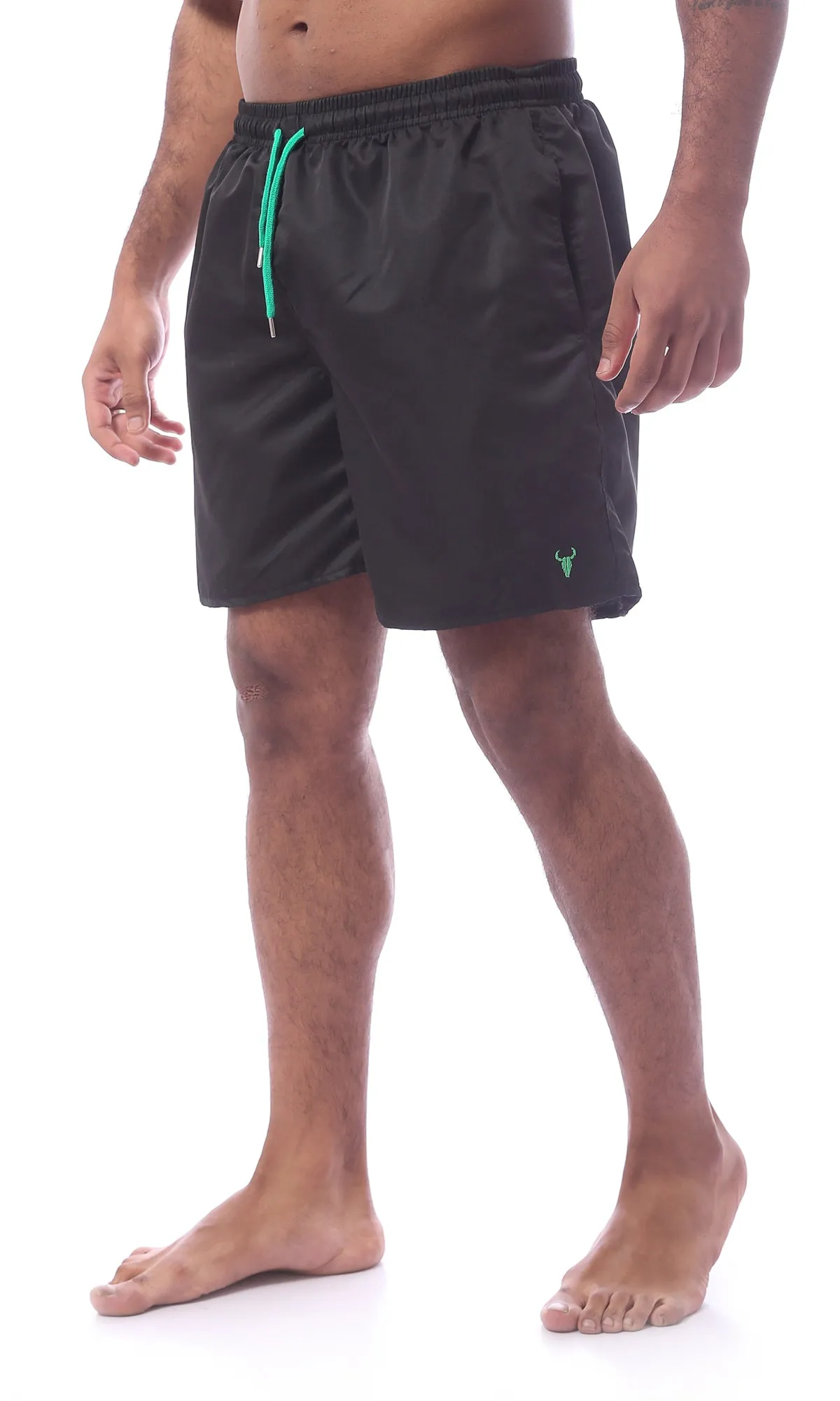 O167253 Black Slip On Swim Shorts With Elastic Waist