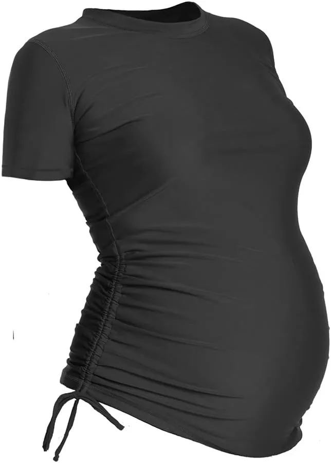 Oceanlily UV Protection 50 UPF Long Sleeve Maternity Swim Shirt - Women's Swimsuit Coverup - Ruched Rash Guard