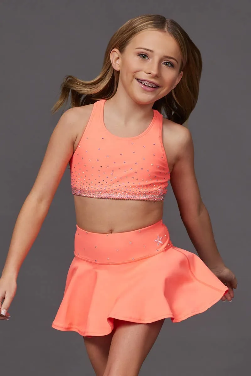 On the Go Crystal Sports Bra in Coral Crystal