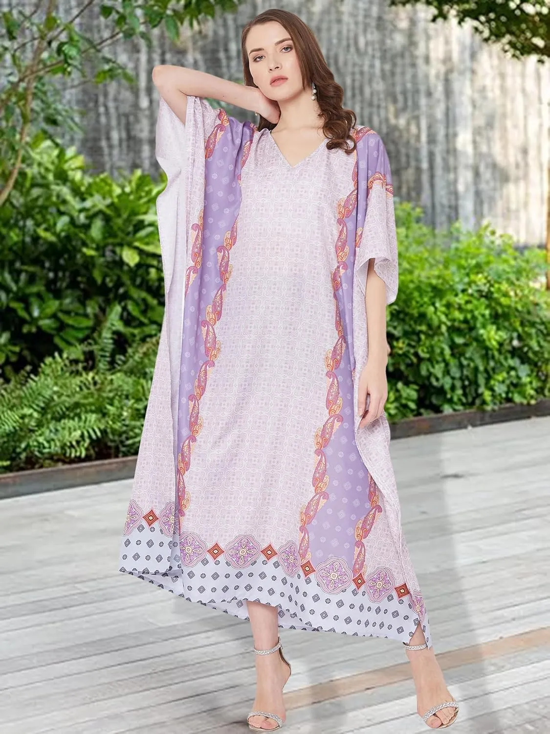 Oussum Women Long Maxi Plus Size Polyester Kaftan Caftan Gown Beach Party Casual Dress