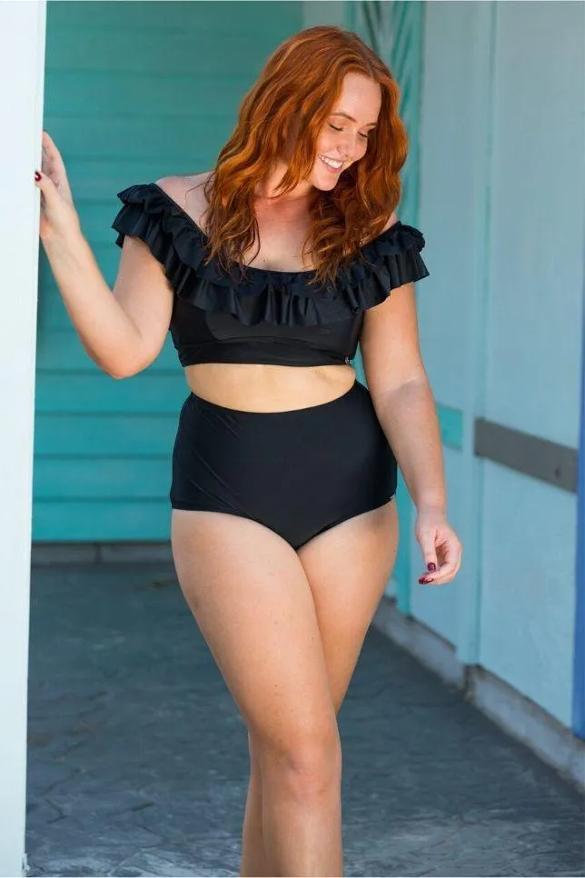 Plain Black High Waist Bikini Bottoms
