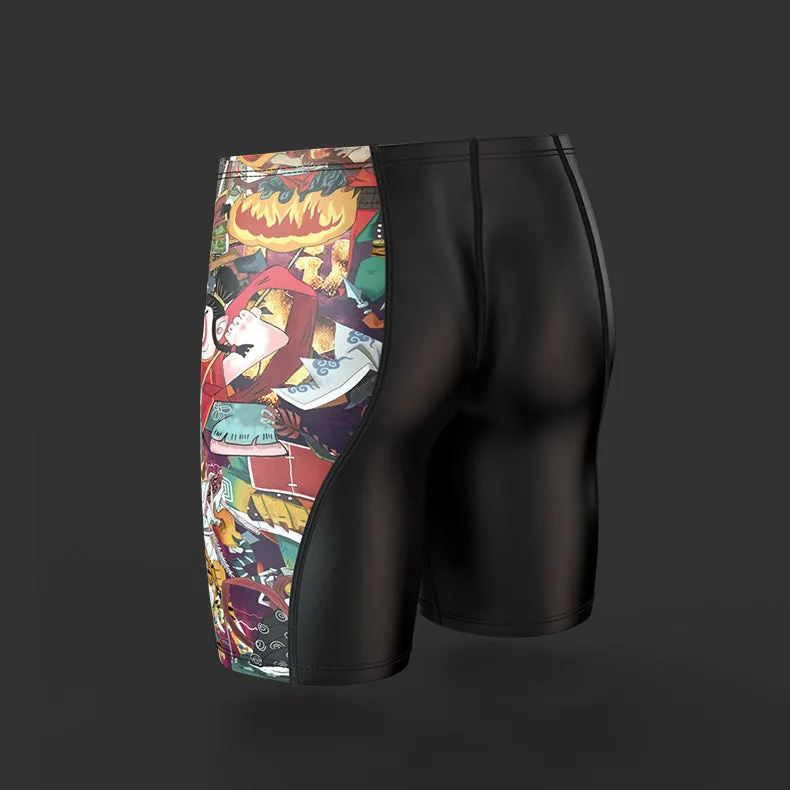 Plus Size & Quick-dry Men's Swimming Trunks with Nezha Pattern