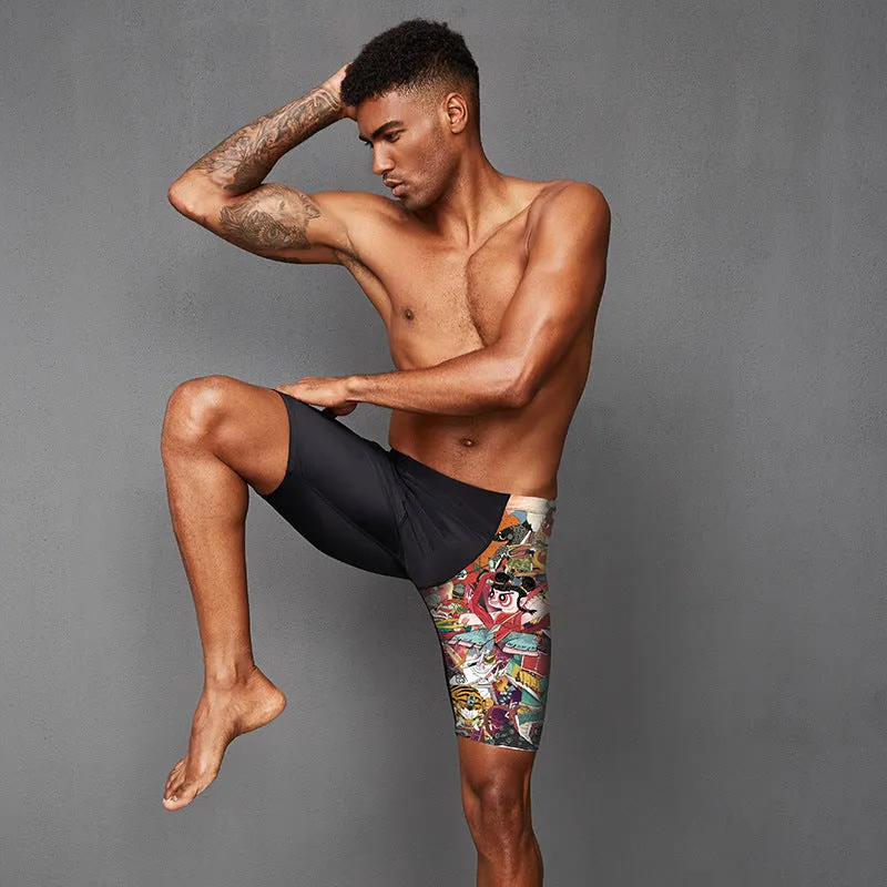Plus Size & Quick-dry Men's Swimming Trunks with Nezha Pattern