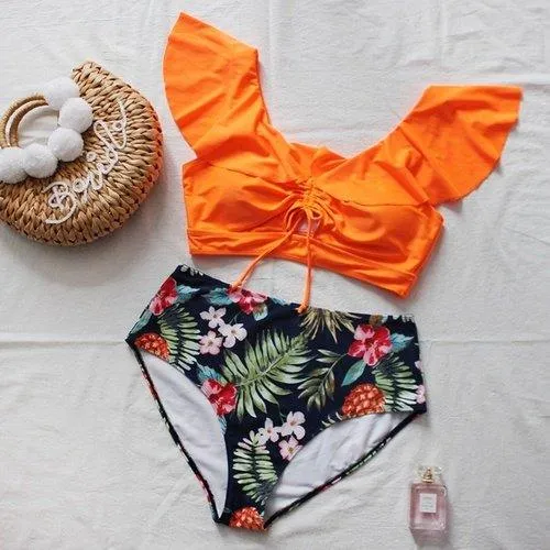 Plus Size High Waist Ruffles Tankini Set