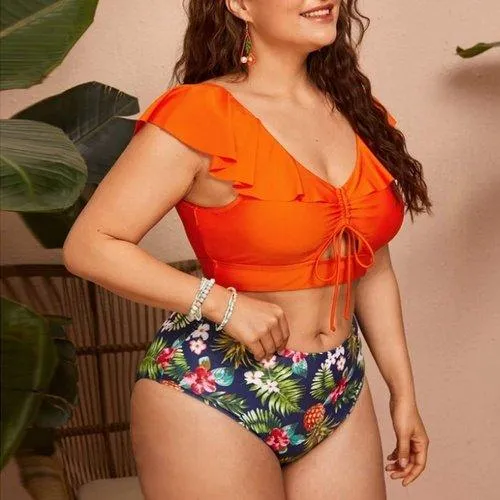 Plus Size High Waist Ruffles Tankini Set