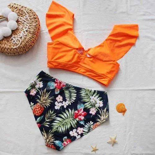 Plus Size High Waist Ruffles Tankini Set