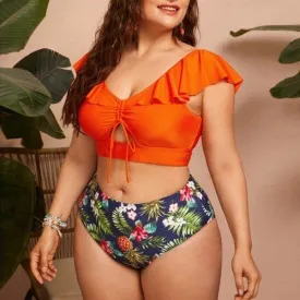 Plus Size High Waist Ruffles Tankini Set
