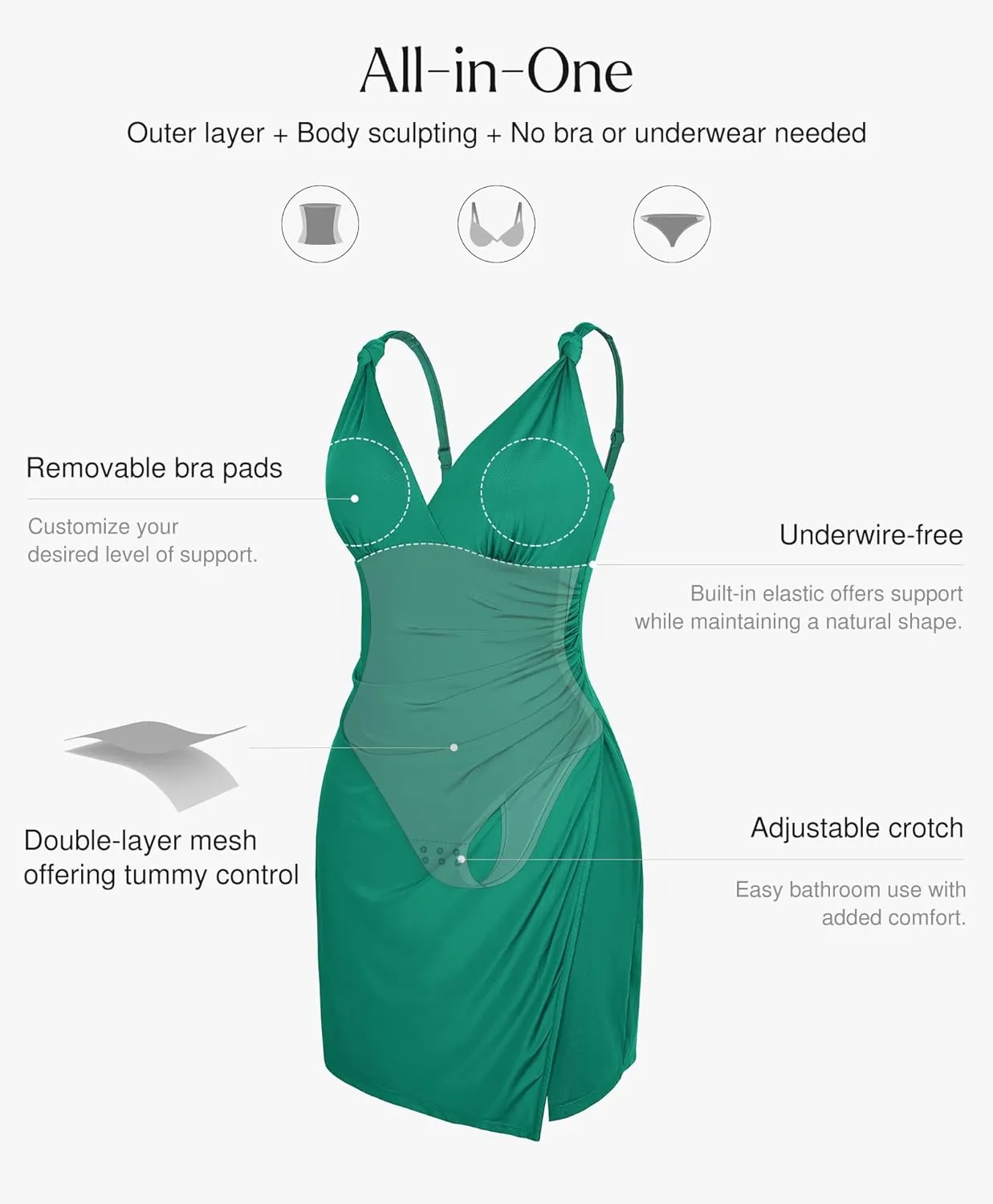 Popilush Mini Dress for Women V Neck Beach Vacation Clothes Summer Party Side Slit Cocktail Dress With Built in Shapewear