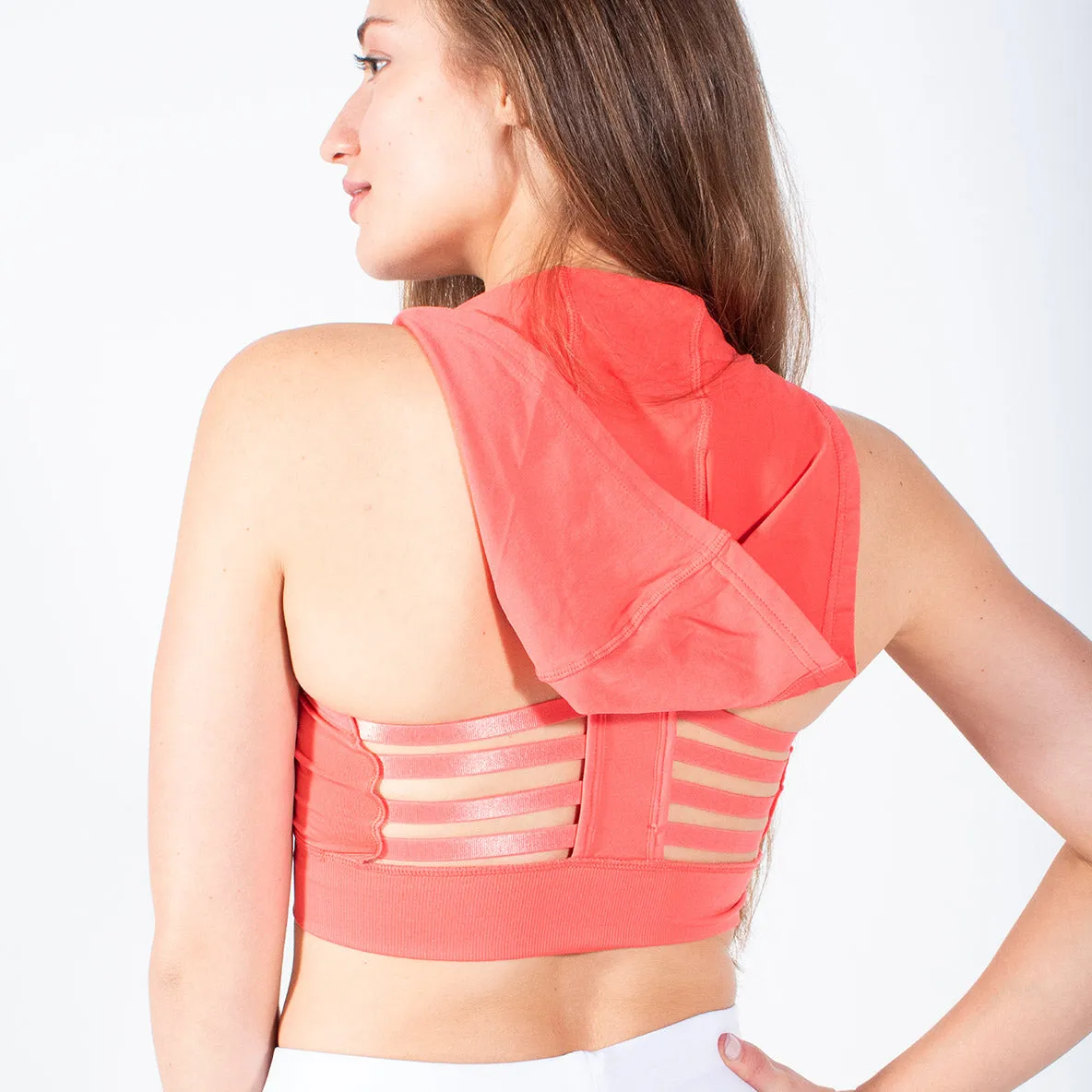 Runner Island Womens Coral Sports Bra Tank Top Hoodie