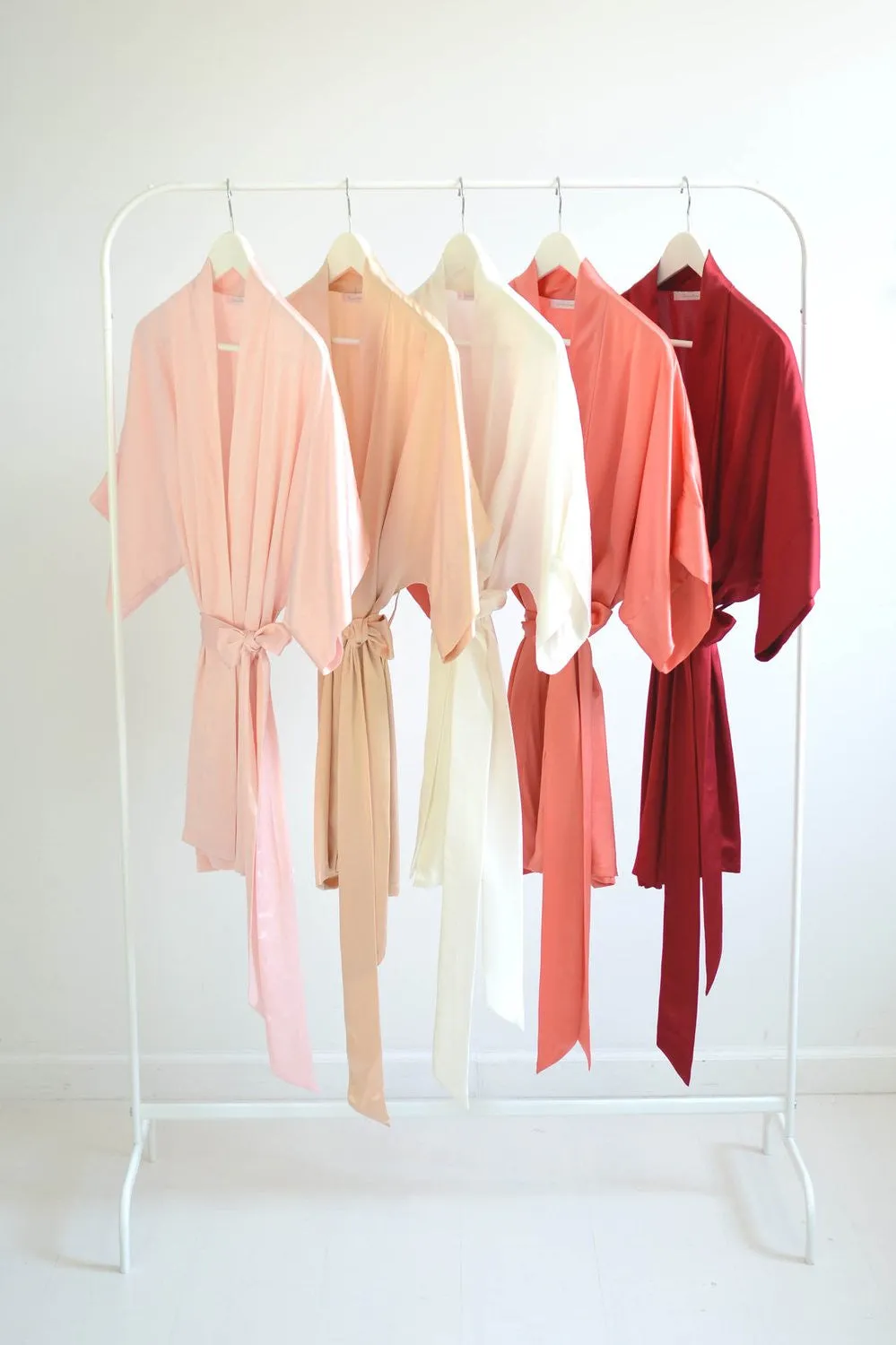Samantha bridal silk kimono robe bridesmaids robes in Strawberries & Cream colors