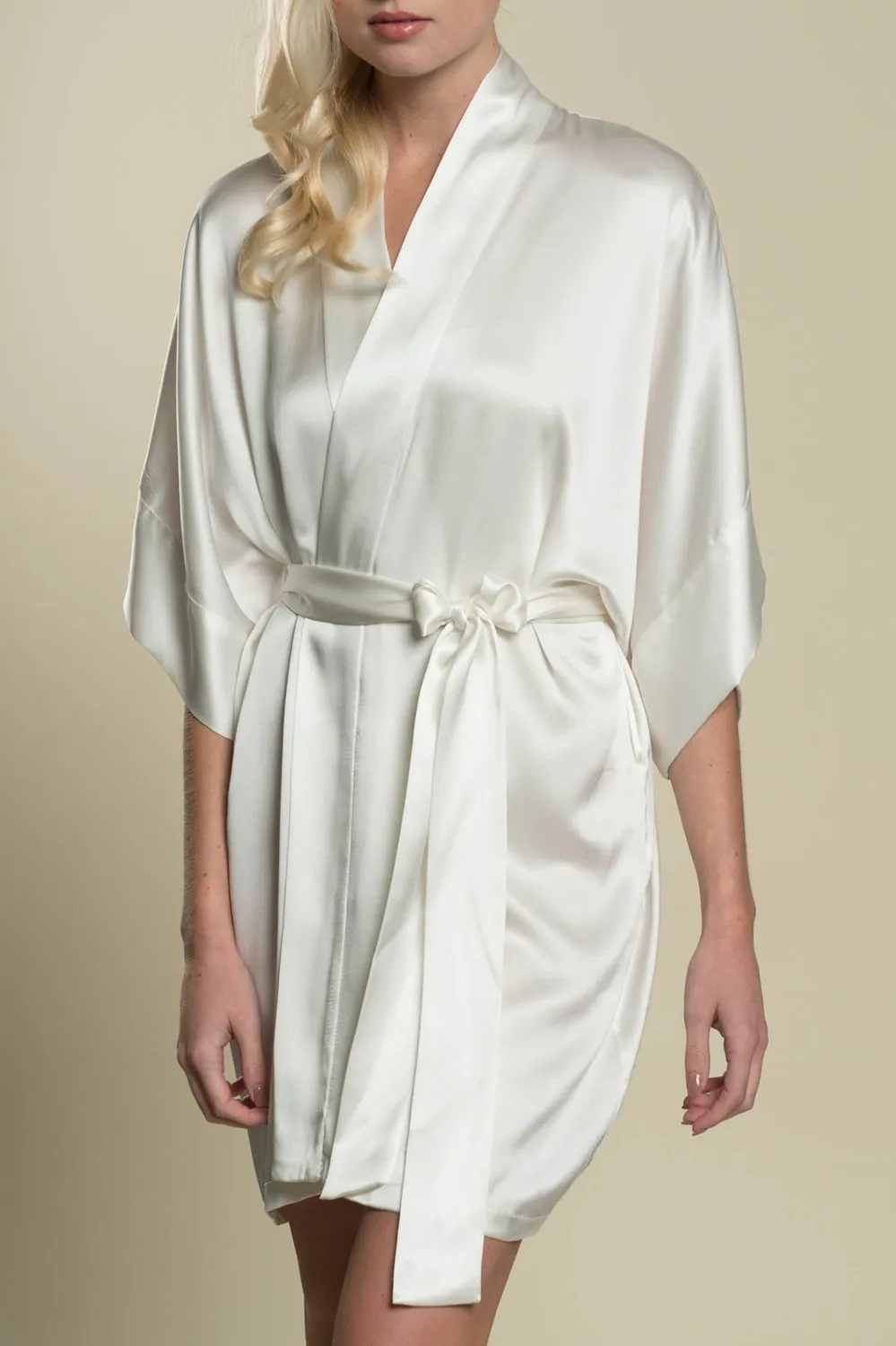 Samantha bridal silk kimono robe bridesmaids robes in Strawberries & Cream colors