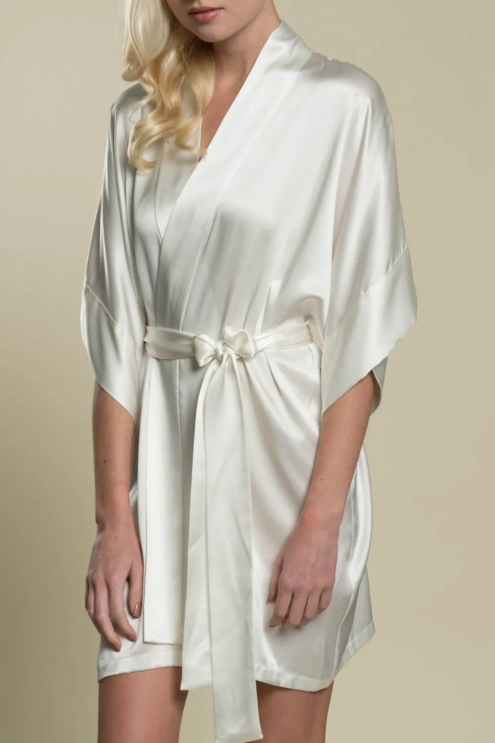 Samantha bridal silk kimono robe bridesmaids robes in Strawberries & Cream colors