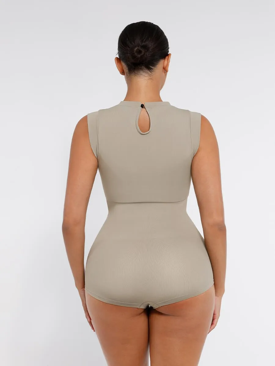 Seamless Cap Sleeve Waist and Abdomen Shaping Shapewear Bodysuit