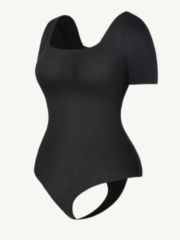 Short Sleeve Square Neck Tummy Control Shapewear Bodysuit