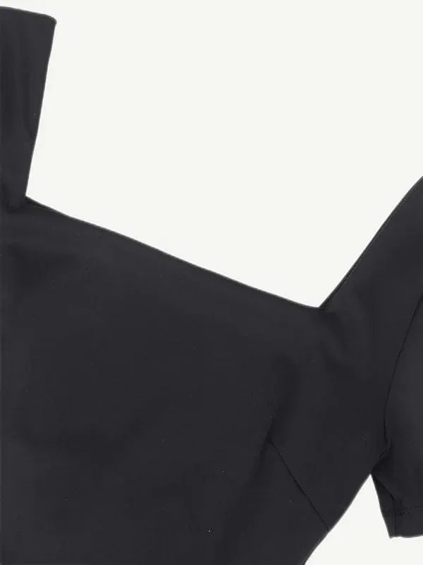 Short Sleeve Square Neck Tummy Control Shapewear Bodysuit